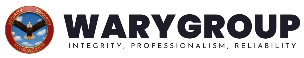 WaryGroup official logo with golden text and red circular badge displayed on dark background for contrast.