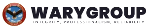 WaryGroup official logo with golden text and red circular badge displayed on dark background for contrast.